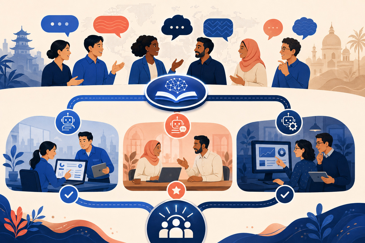 One corporate AI training standard branching into localised practice for multilingual teams
