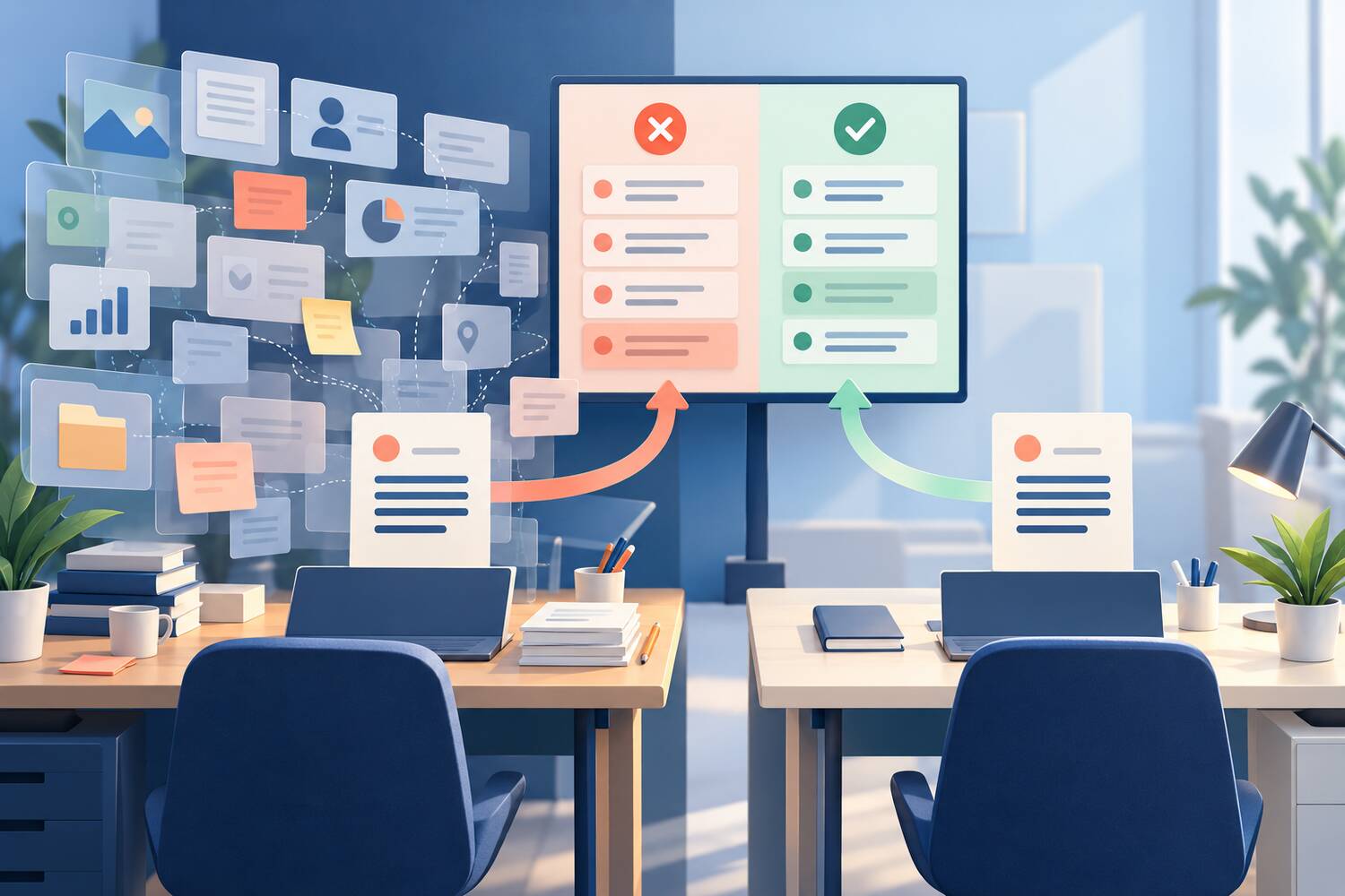 Two parallel workplace AI practice paths compare a context-heavy session with a clean session using only an explicit brief