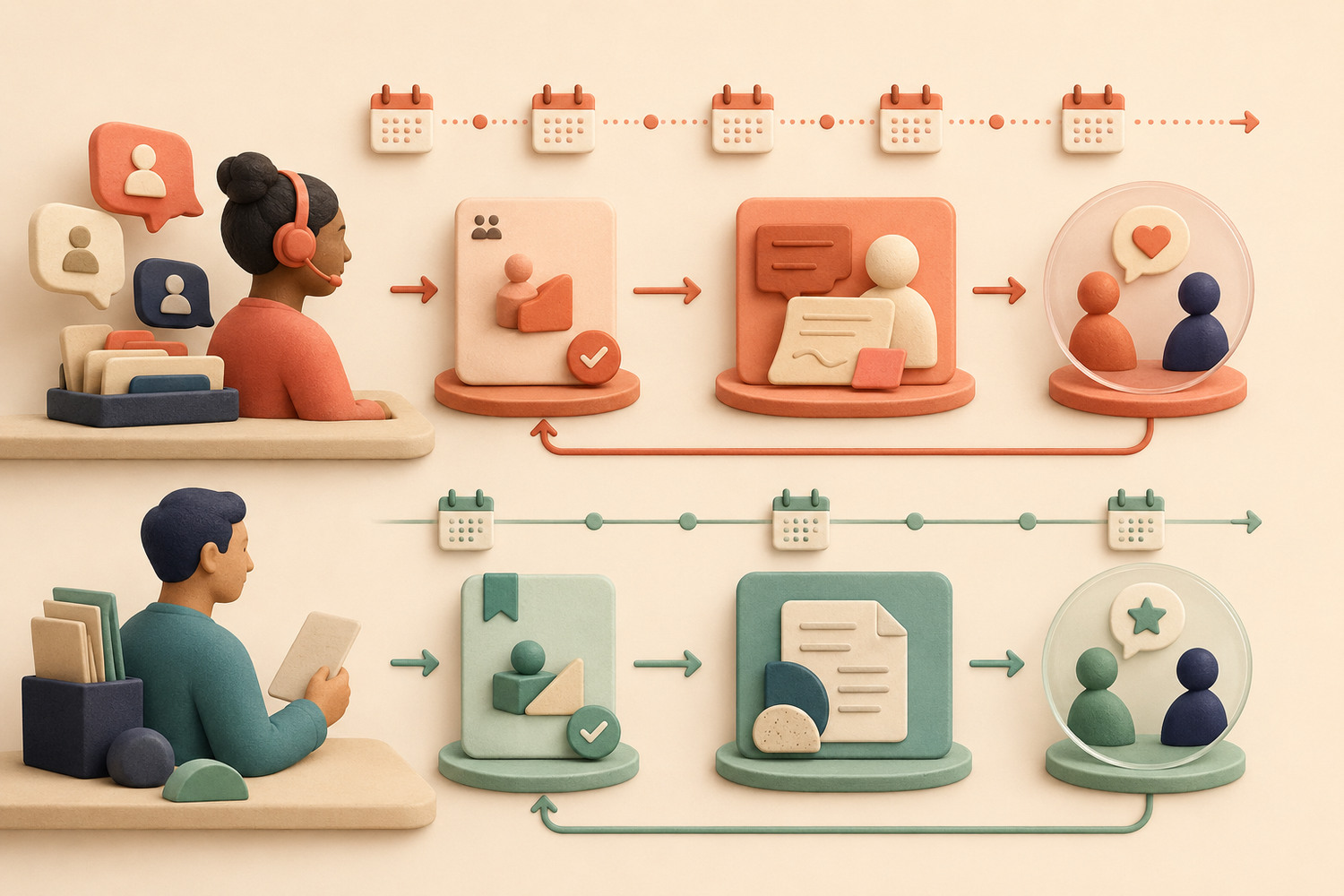 Two work rhythms connect short AI practice to a real task and feedback
