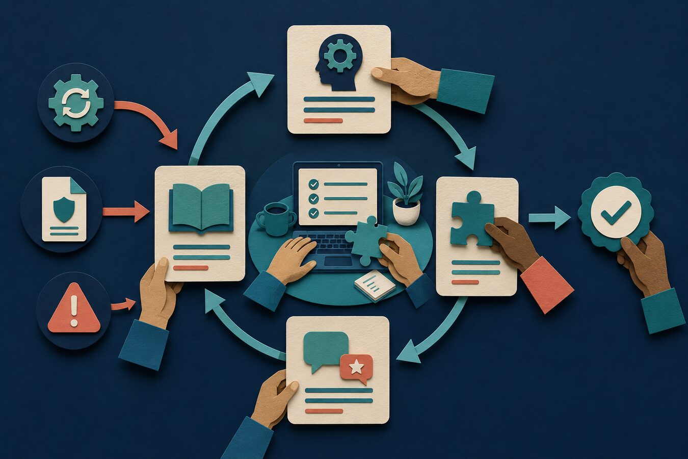 An AI skills refresh cycle responds to tool, policy and work-error signals with practice, feedback and verified readiness.