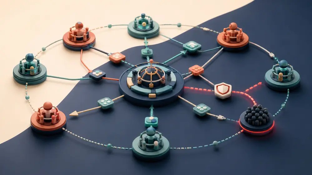 A distributed AI champions network routes questions, shares knowledge and escalates risk.