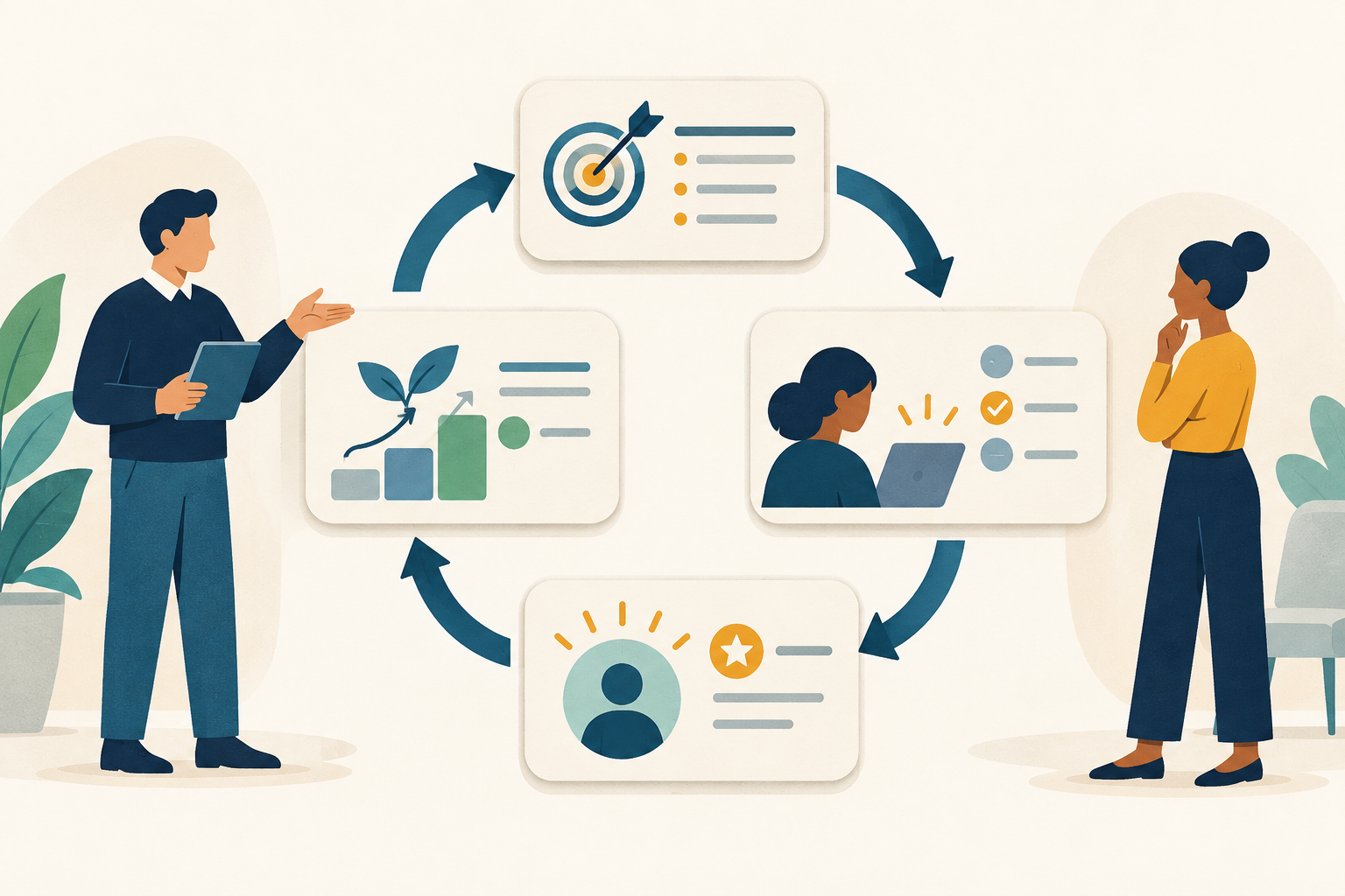 Four-stage manager practice loop for enterprise AI training