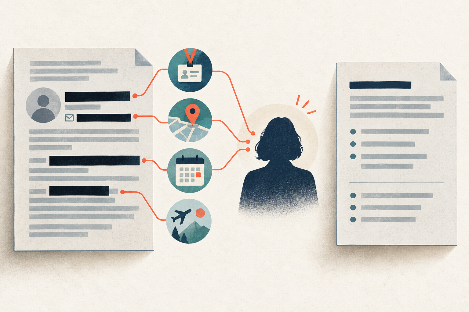 A redacted workplace document whose indirect clues still converge on one identifiable person, beside a safer task-only version