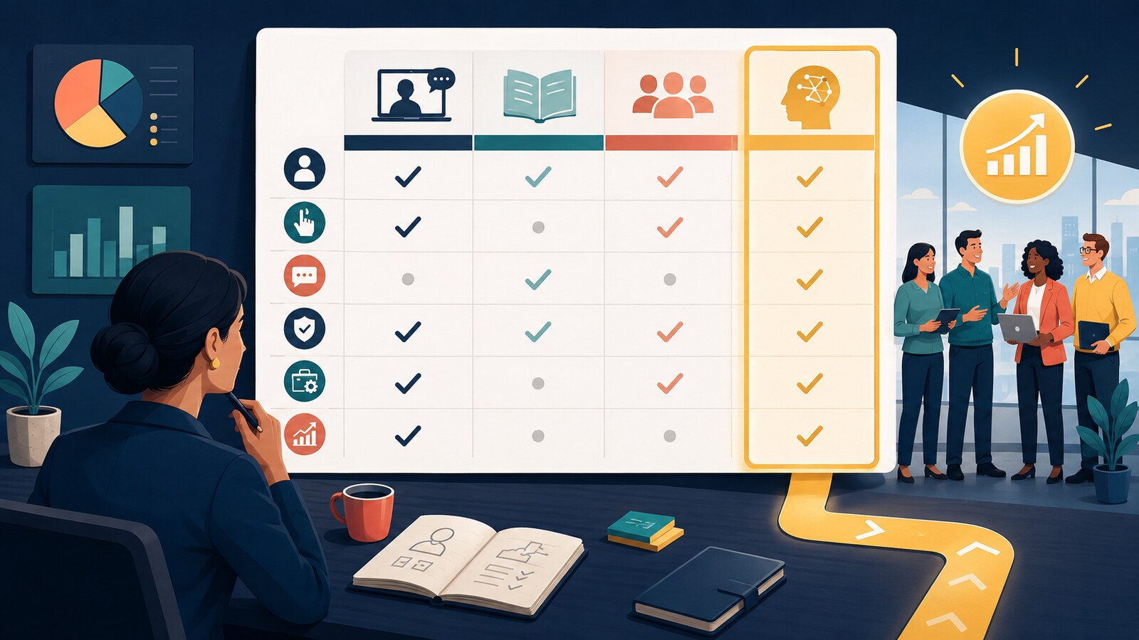 Une responsable compare des formations IA en entreprise selon la pratique, le feedback, la sécurité et les progrès mesurables