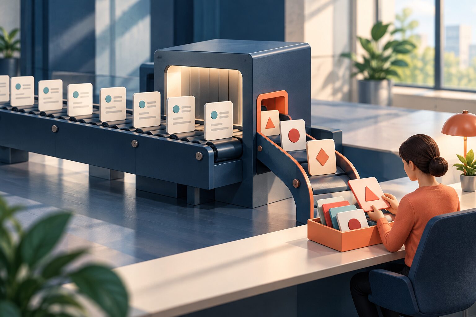 Ein KI-Workflow verarbeitet Routinefälle automatisch, während Ausnahmen in einer begrenzten menschlichen Prüfwarteschlange landen