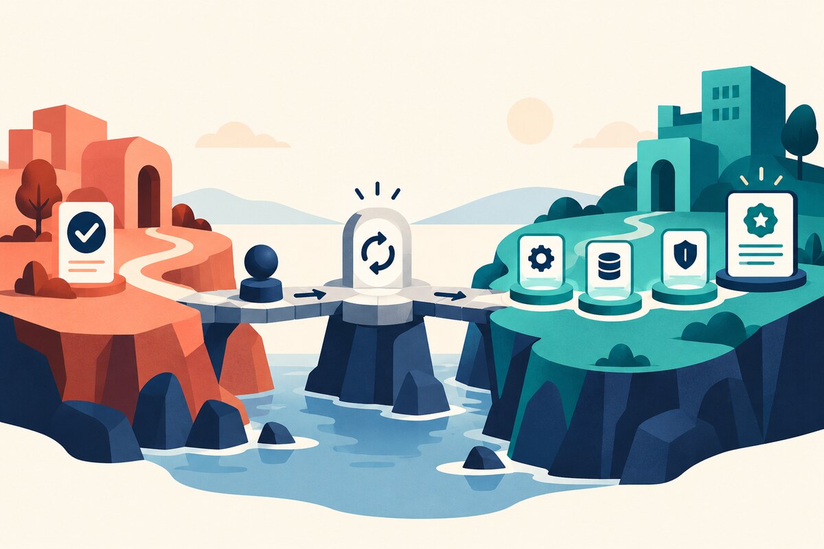 A role change sends an employee through a reset checkpoint for tasks, data access, authority and fresh skill evidence